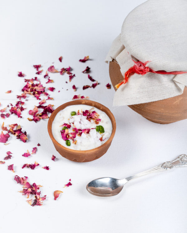 Tender Coconut Gulab Shrikhand Handi
